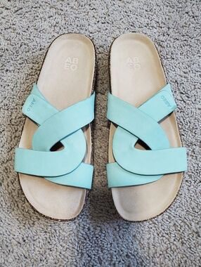 Abeo Light Blue Leather Comfort Slides Size 8